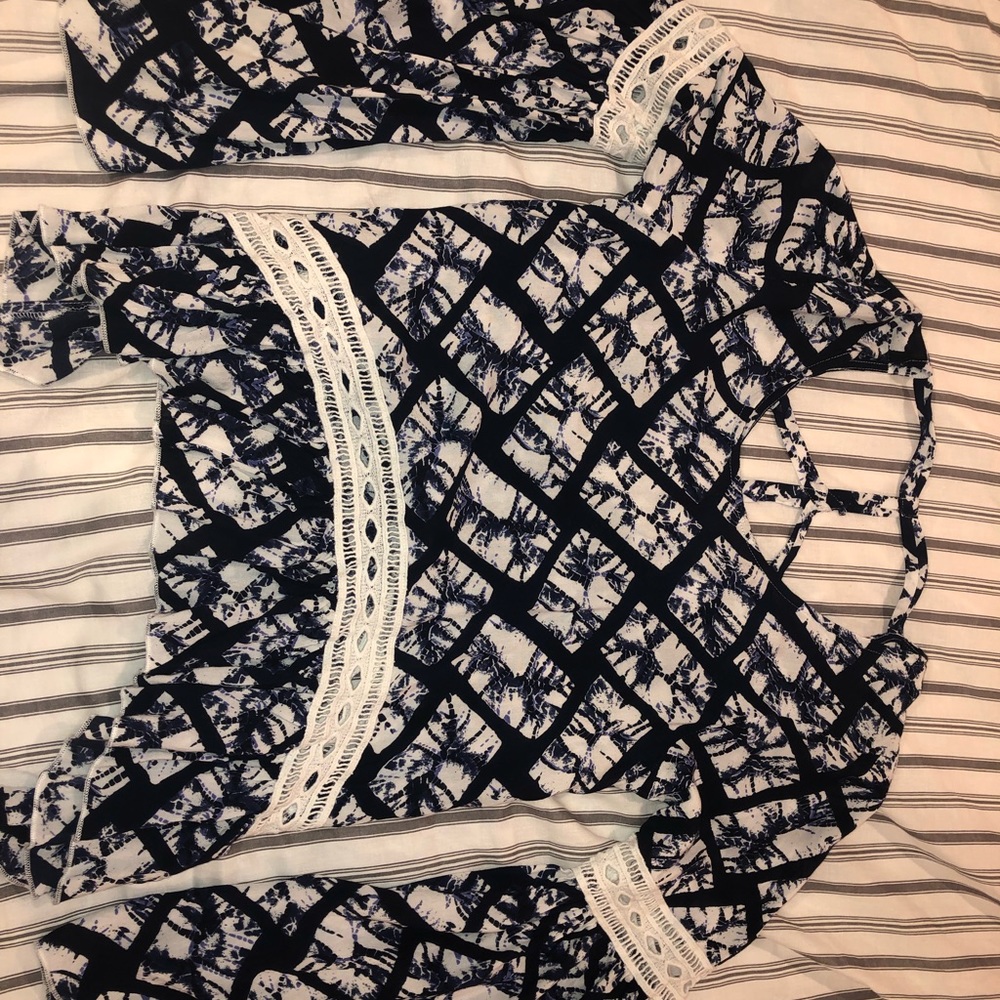 Brand new blue and white philosophy flowing top